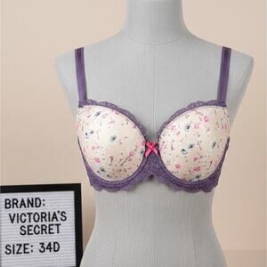 Victoria's Secret 34D Bra Dream Angels Lined Demi Purple Floral Lace VS